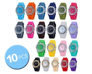 10 Pcs Geneva Jelly Silicone Quartz Women Sport Crystal Wrist Watches