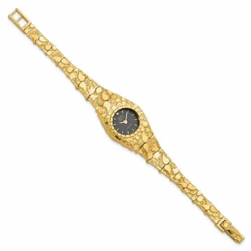 10k Yellow Gold Ladies Dial Circular Face Nugget Watch