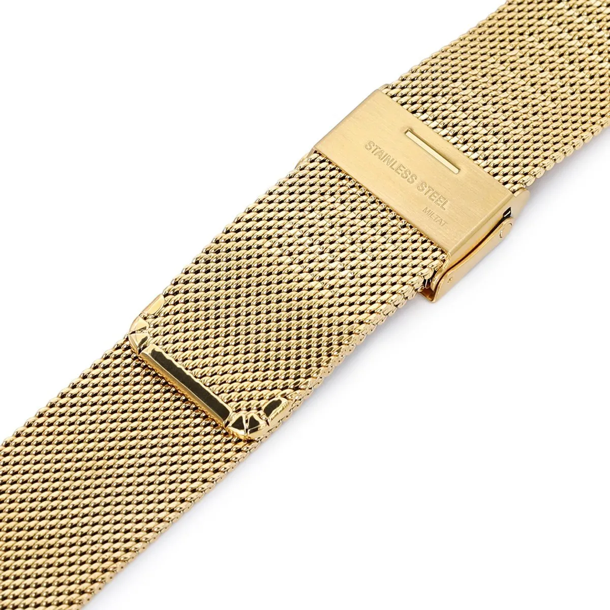 18mm, 20mm or 22mm Classic Vintage Knitted Superfine Wire Mesh Band, Polished IP Gold