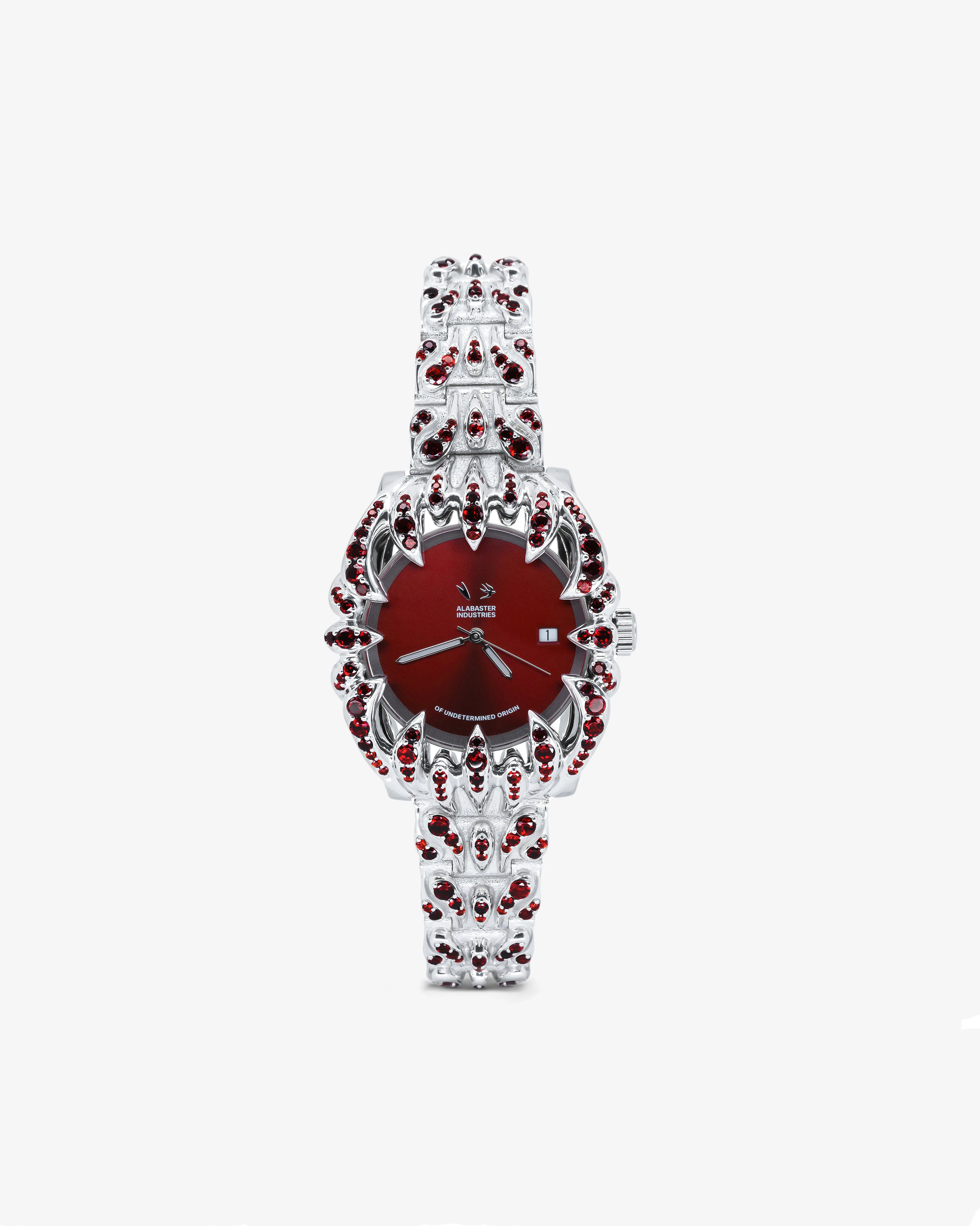 Alabaster Industries - Men's Silver Dove Pave Garnet Watch - (Red)