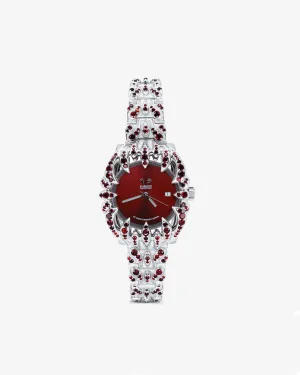 Alabaster Industries - Men's Silver Dove Pave Garnet Watch - (Red)