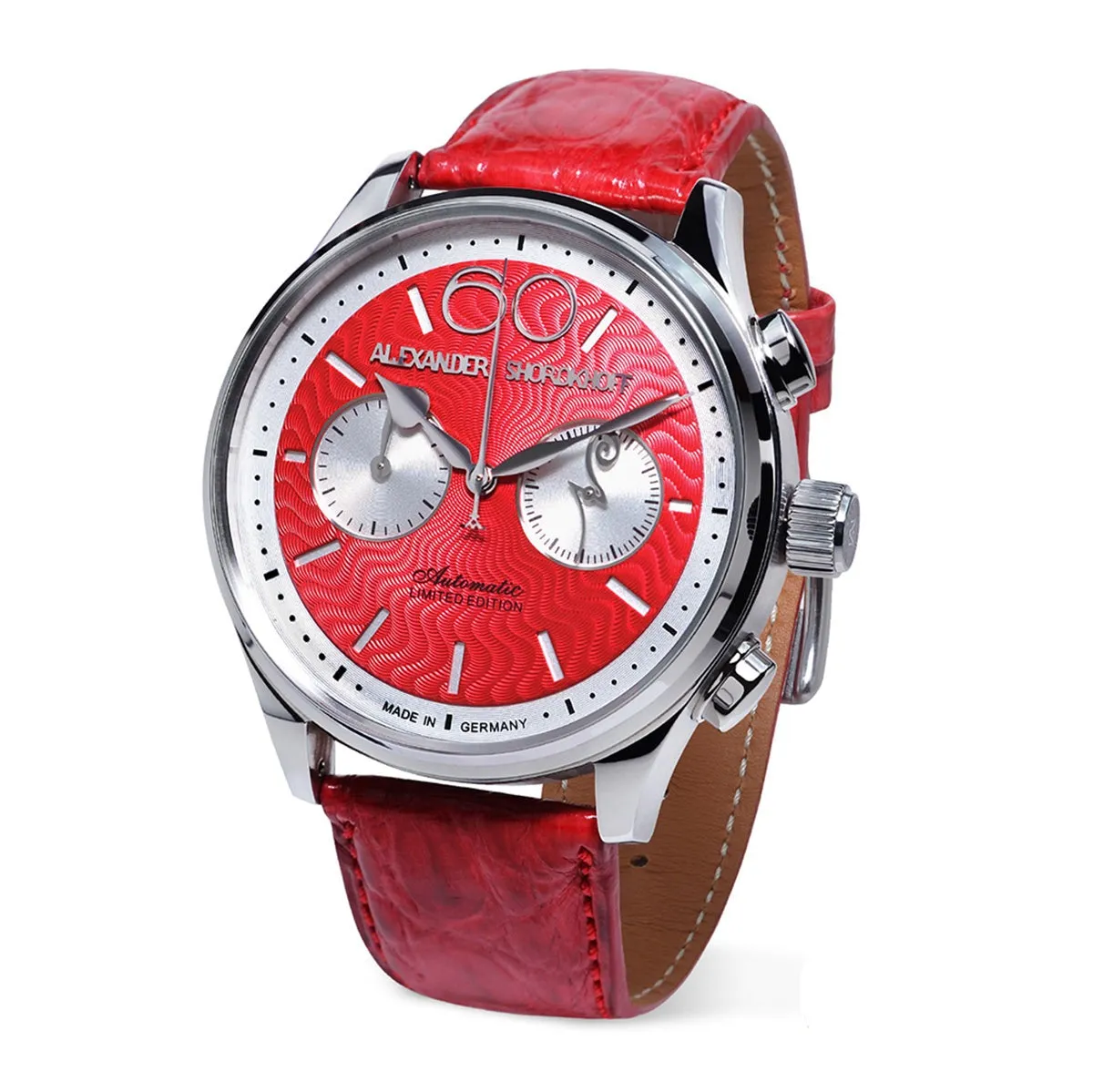 ALEXANDER SHOROKHOFF Neva Chrono Wavy guilloche red with silver sub-dials