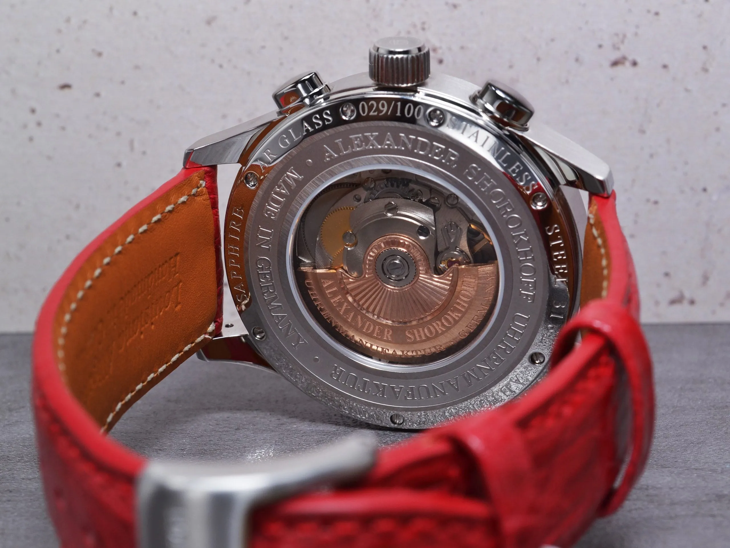 ALEXANDER SHOROKHOFF Neva Chrono Wavy guilloche red with silver sub-dials