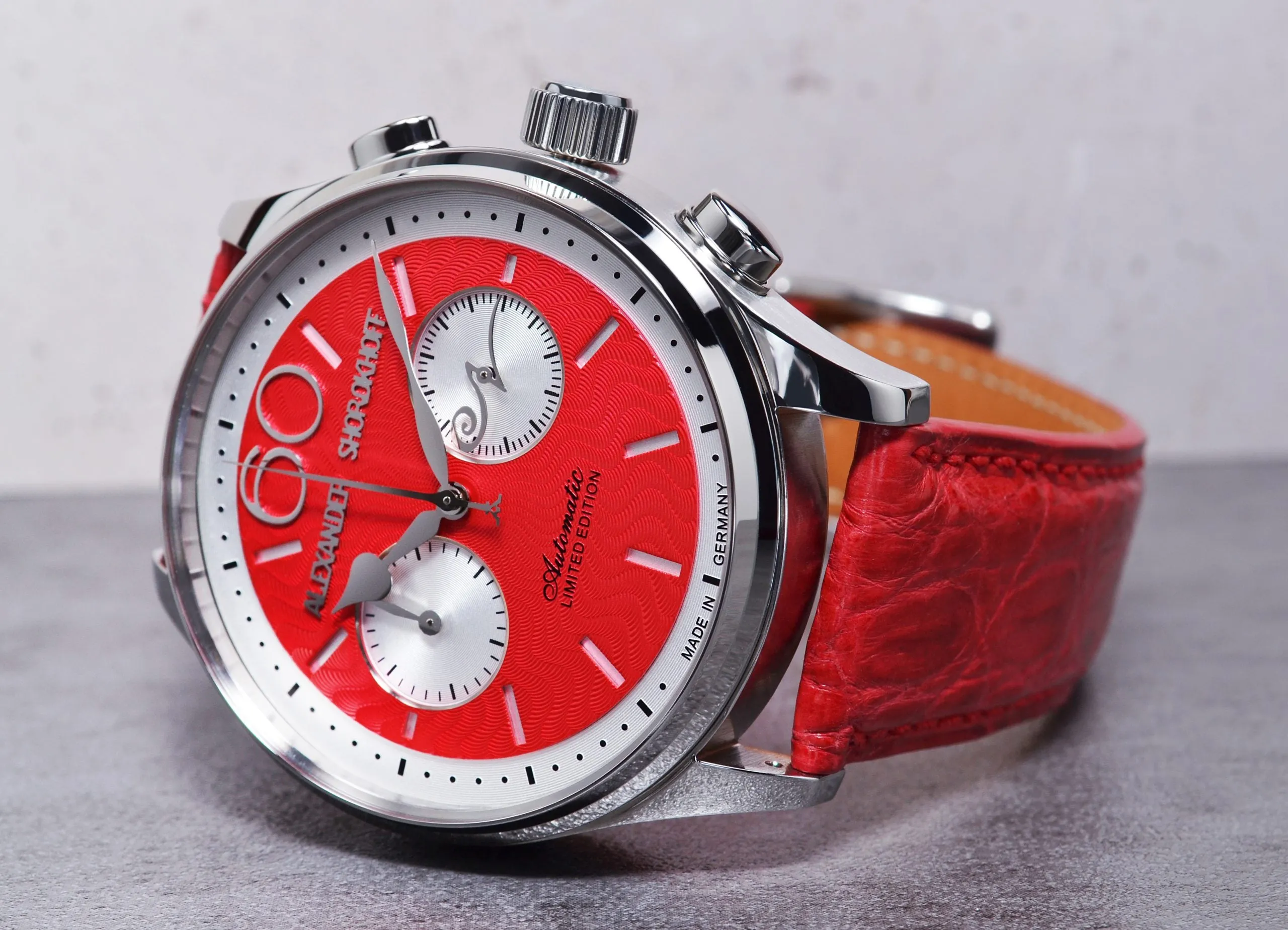 ALEXANDER SHOROKHOFF Neva Chrono Wavy guilloche red with silver sub-dials