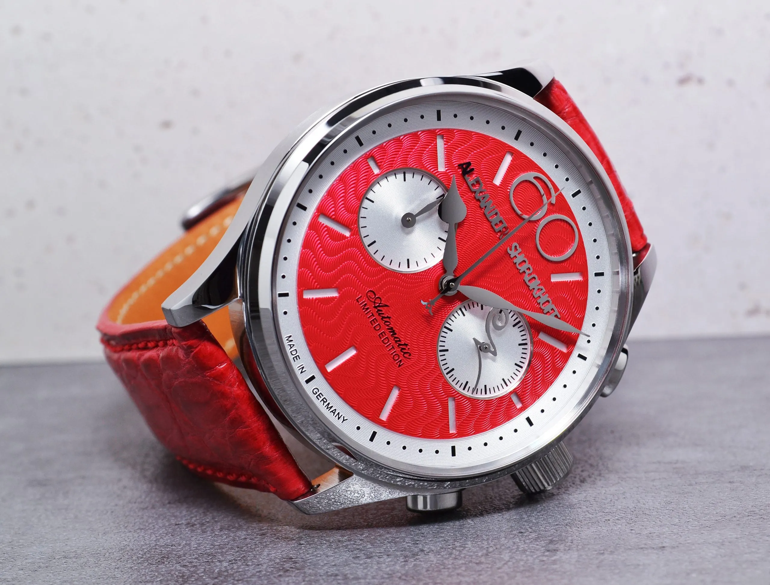 ALEXANDER SHOROKHOFF Neva Chrono Wavy guilloche red with silver sub-dials