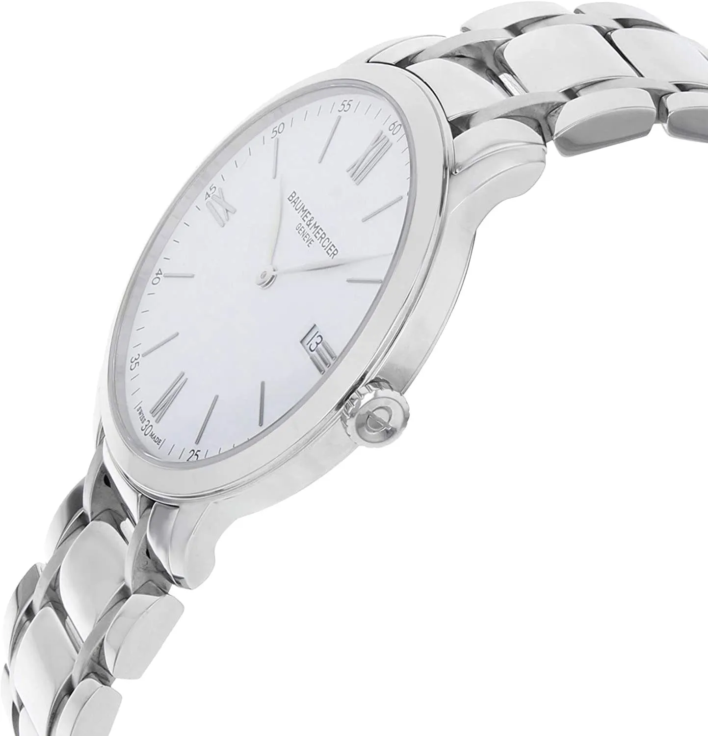 Baume & Mercier Classima Stainless Steel White Dial Date Quartz Mens Watch MOA10354