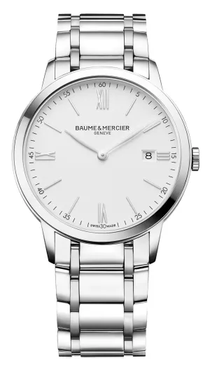 Baume & Mercier Classima Stainless Steel White Dial Date Quartz Mens Watch MOA10354