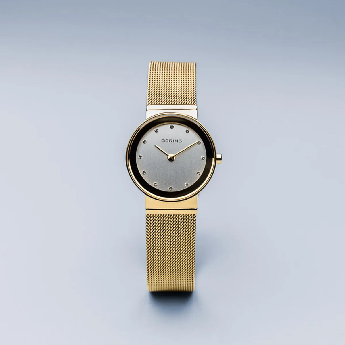 Bering Classic Polished Gold Mesh Swarovski Watch