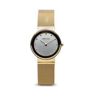 Bering Classic Polished Gold Mesh Swarovski Watch