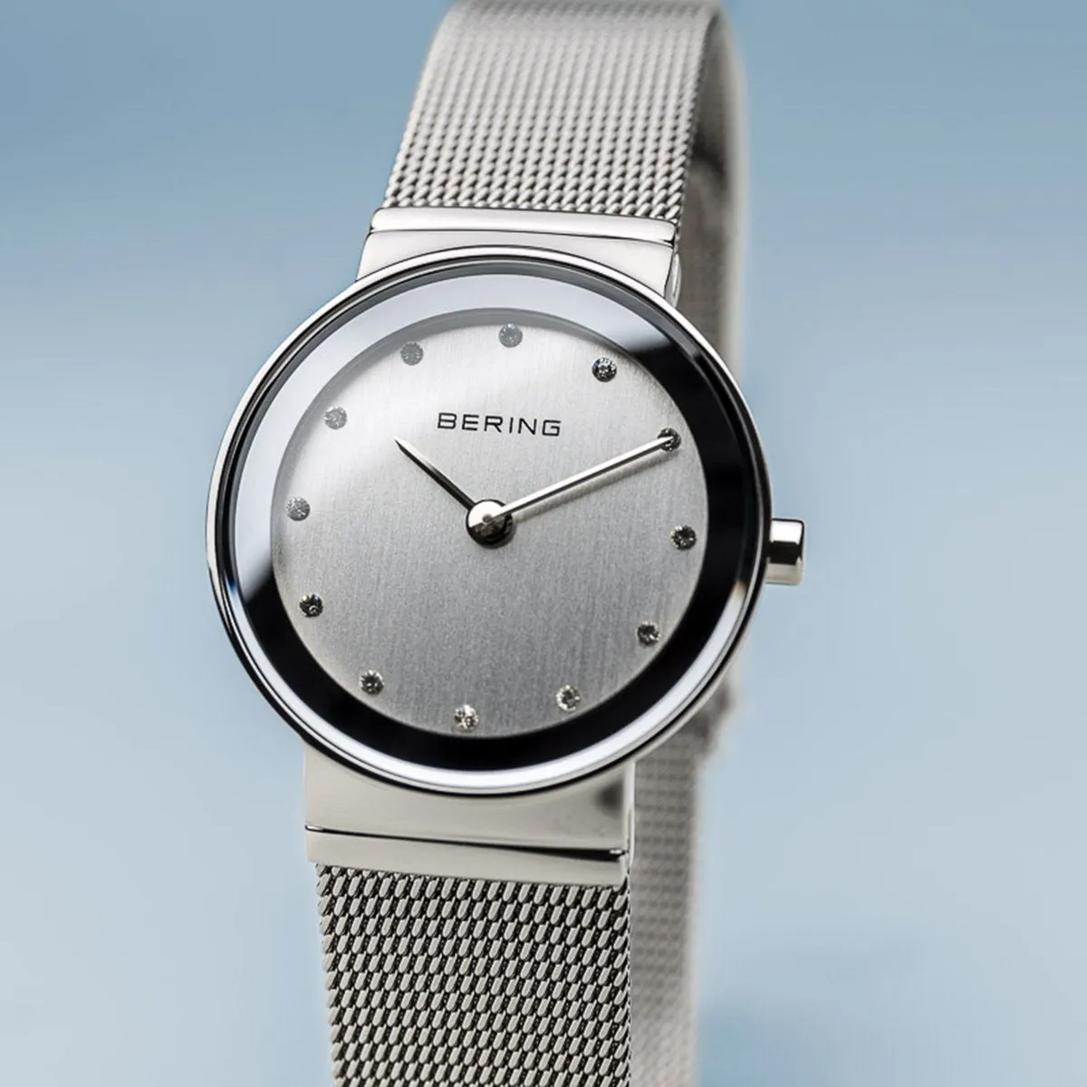 Bering Classic Polished Silver Mesh Swarovski Watch