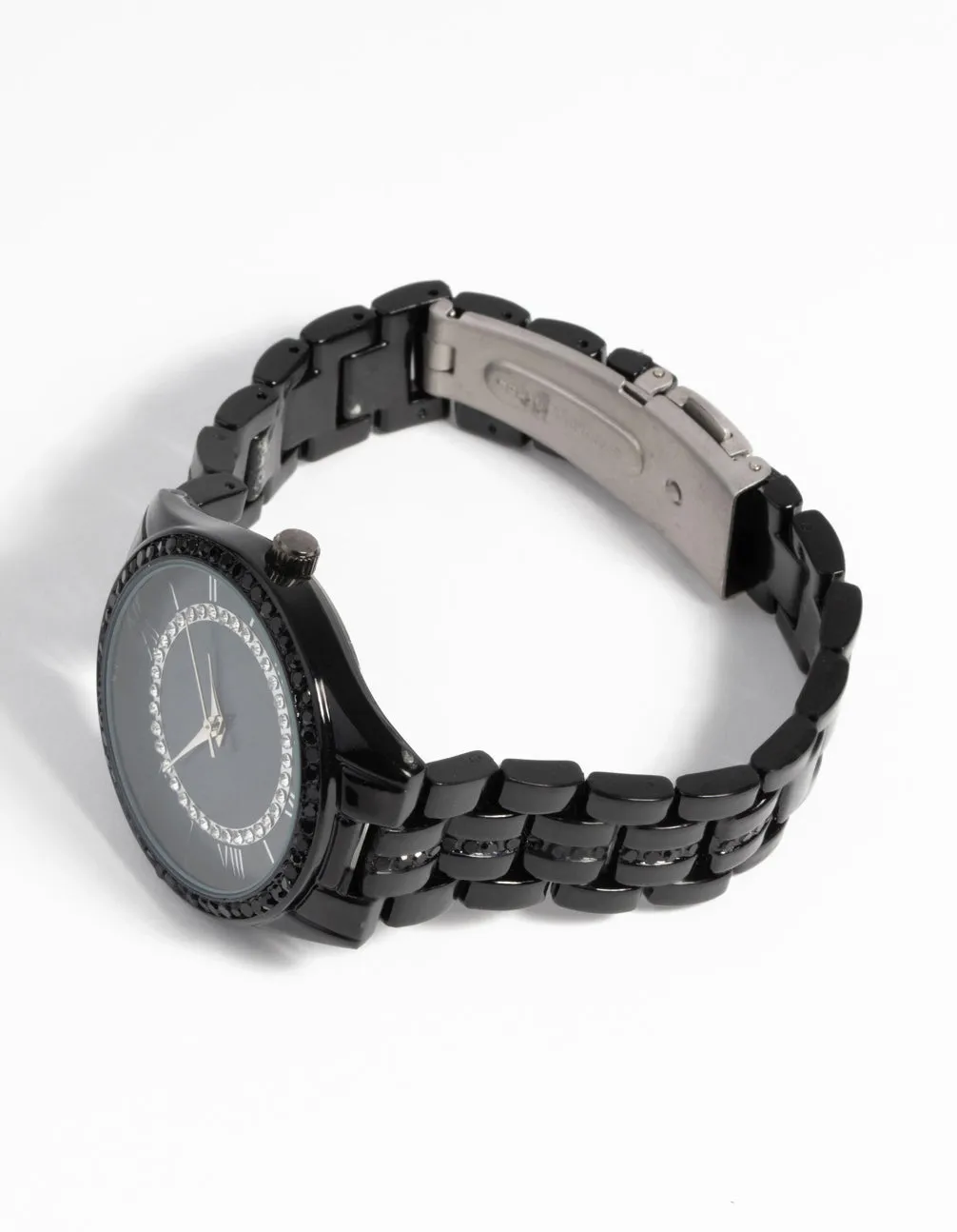 Black Diamante Link Watch