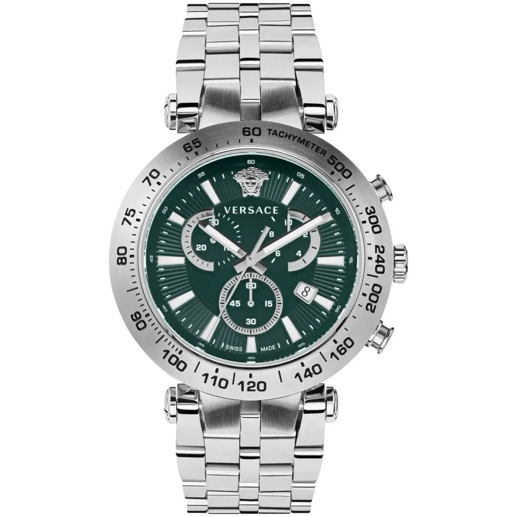 Bold Stainless Steel Chronograph Watch with Rich Bottle Green Dial