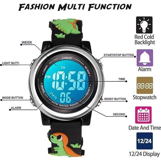 Cofuo Kids Digital Sport Waterproof Watch for Girls Boys, Kid Sports Outdoor LED  Wristwatch Dinosaur