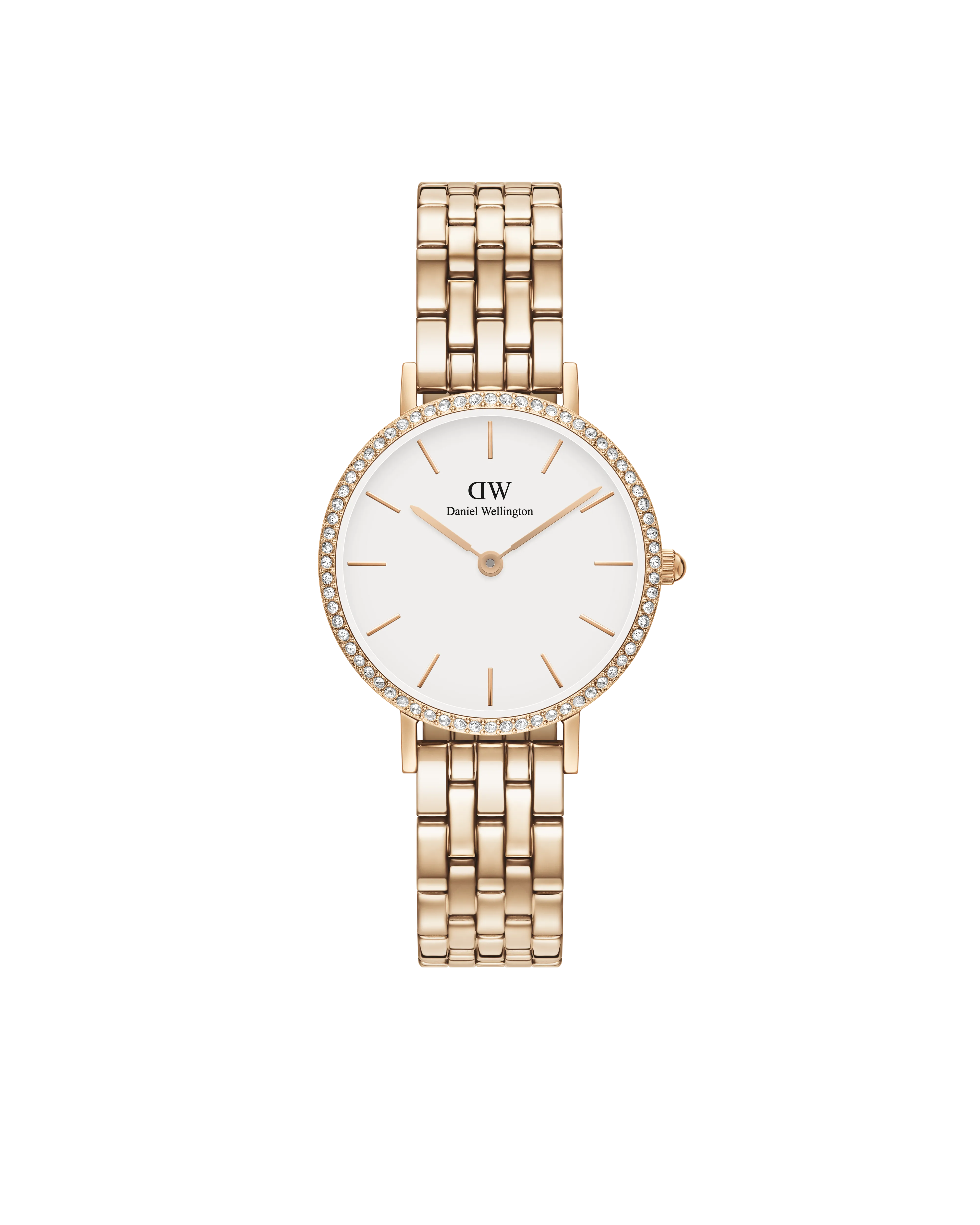 Daniel Wellington Petite 28 Bezel 5-Link White & Rose Gold Watch