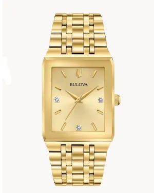 Gent's Gold Tone Bulova "Quadra" Watch with Gold Tone Diamond Dial