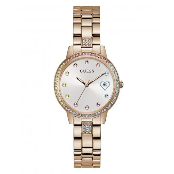 Guess Ladies Three Of Hearts Rose Gold Tone Watch GW0657L3