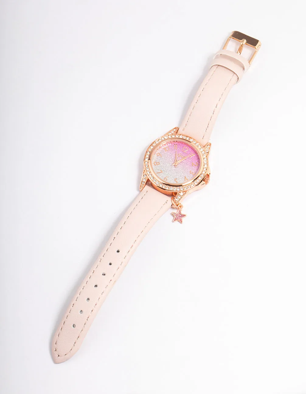 Kids Rose Gold Star Glitter Faux Leather Watch