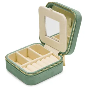 Luxurious French Green Velvet Travel Jewellery Box