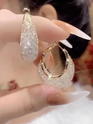 Luxurious Mesh Crystal Hoop Earrings for Women