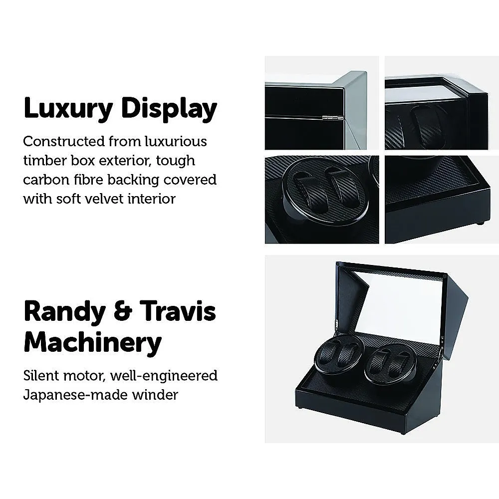 Luxury Quad Watch Winder Box - Wood, Carbon Fiber, Velvet