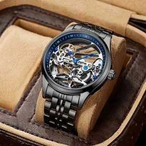 Luxury Skeleton Mechanical Watch for Men - Transparent Hollow Design, Automatic Movement