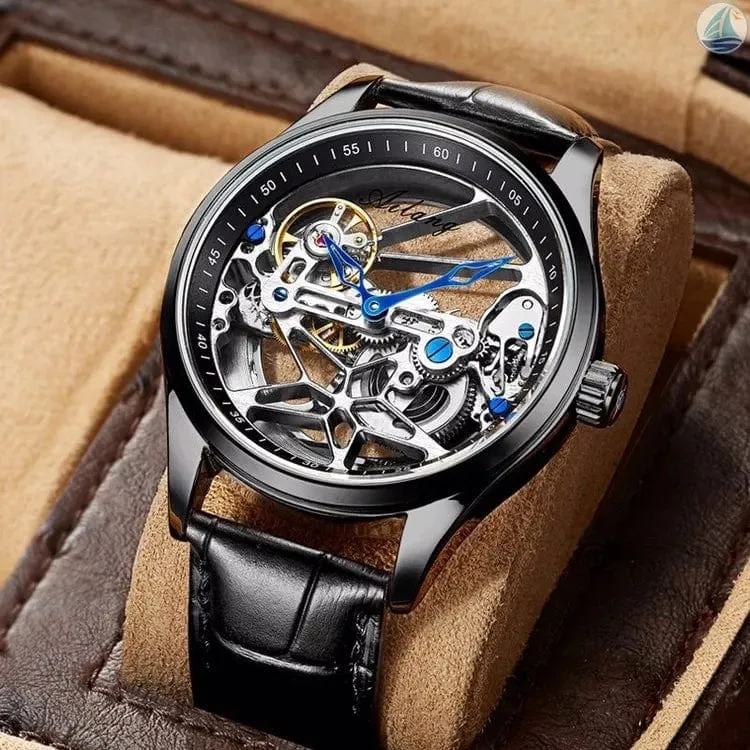 Luxury Skeleton Mechanical Watch for Men - Transparent Hollow Design, Automatic Movement