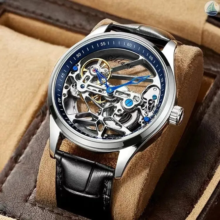 Luxury Skeleton Mechanical Watch for Men - Transparent Hollow Design, Automatic Movement