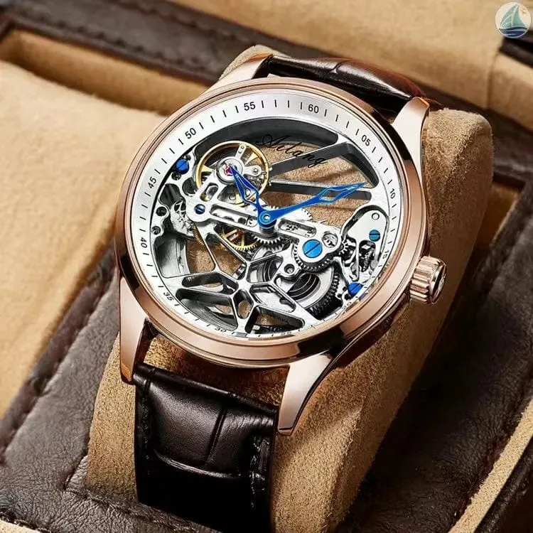 Luxury Skeleton Mechanical Watch for Men - Transparent Hollow Design, Automatic Movement