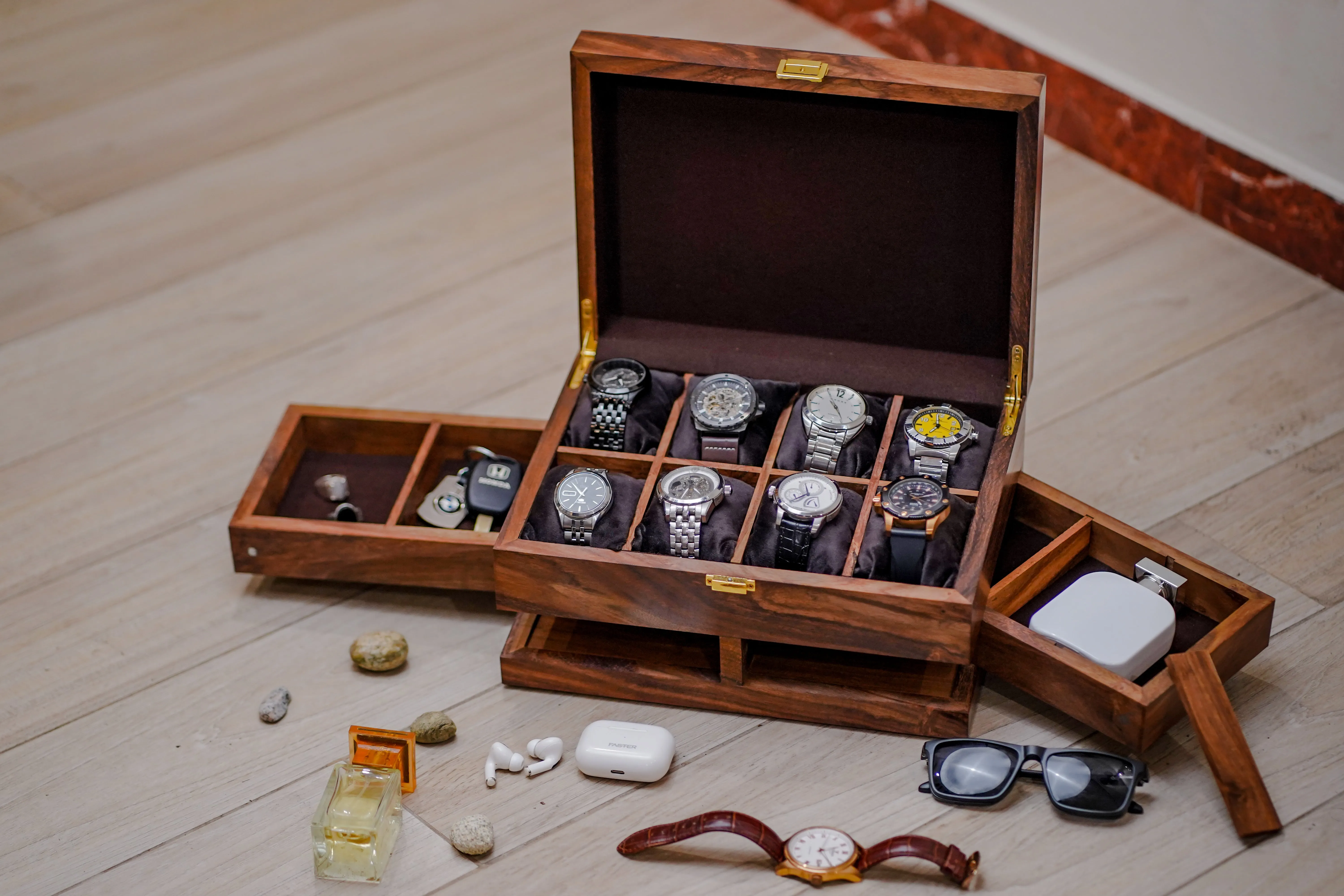 Luxury Wooden Watch Box Side Drawer ( 8slot 2 draz)