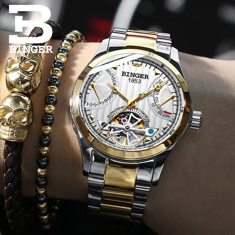 Mechanical Luxury Brand Binger with Stainless Steel Strap Men Watches