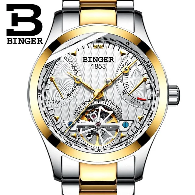 Mechanical Luxury Brand Binger with Stainless Steel Strap Men Watches