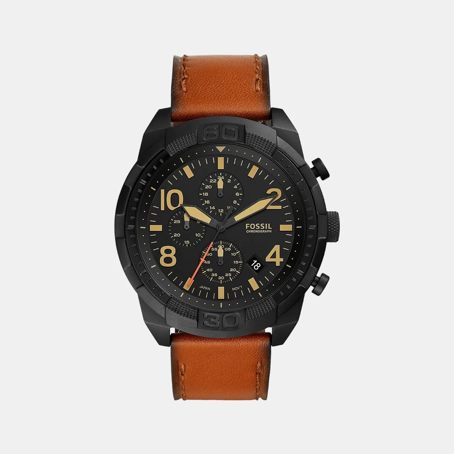 Men's Black Leather Chronograph Watch FS5714