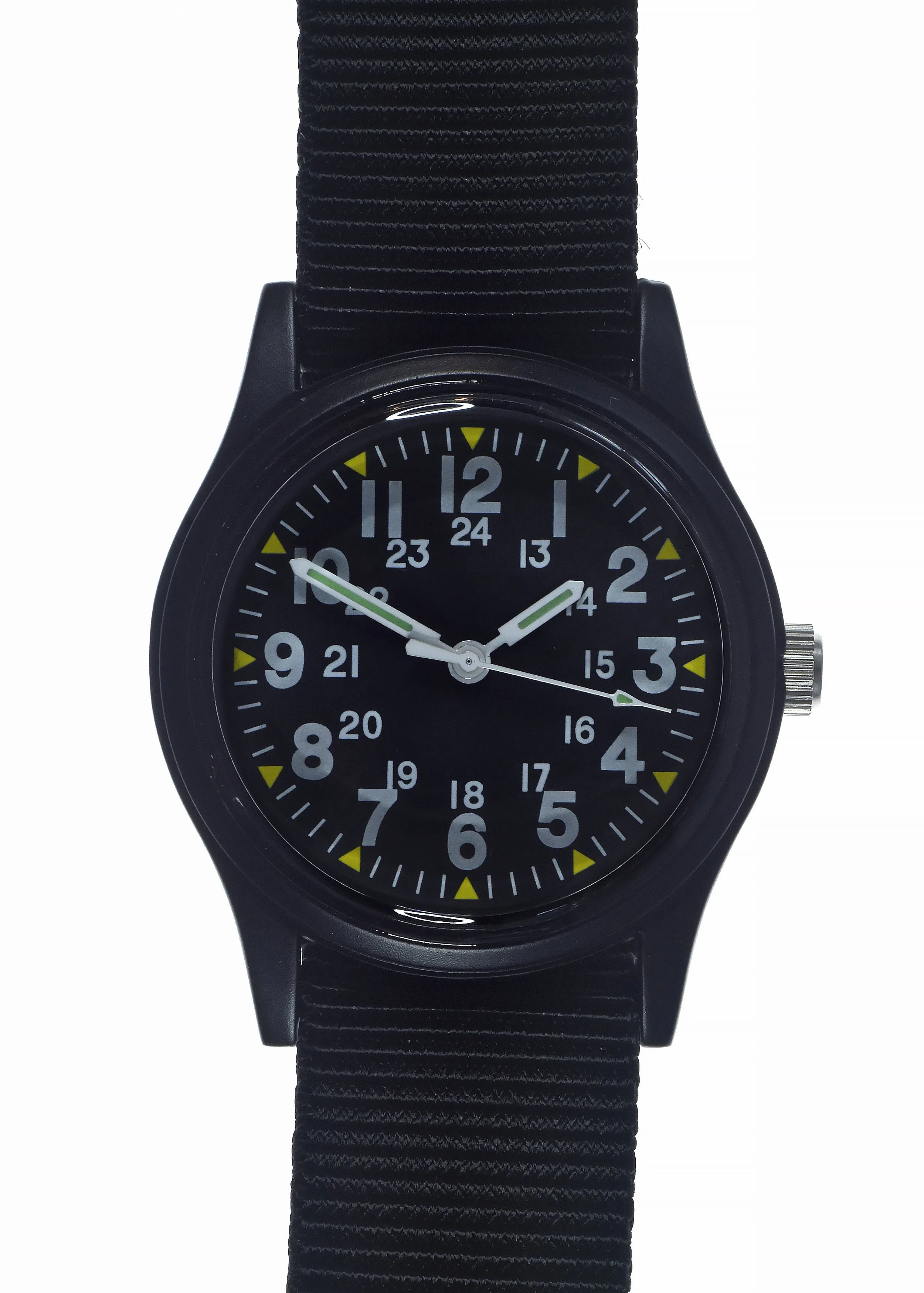 MWC Classic 1960s/70s Pattern Matt Black Vietnam Watch on Matching Webbing Strap