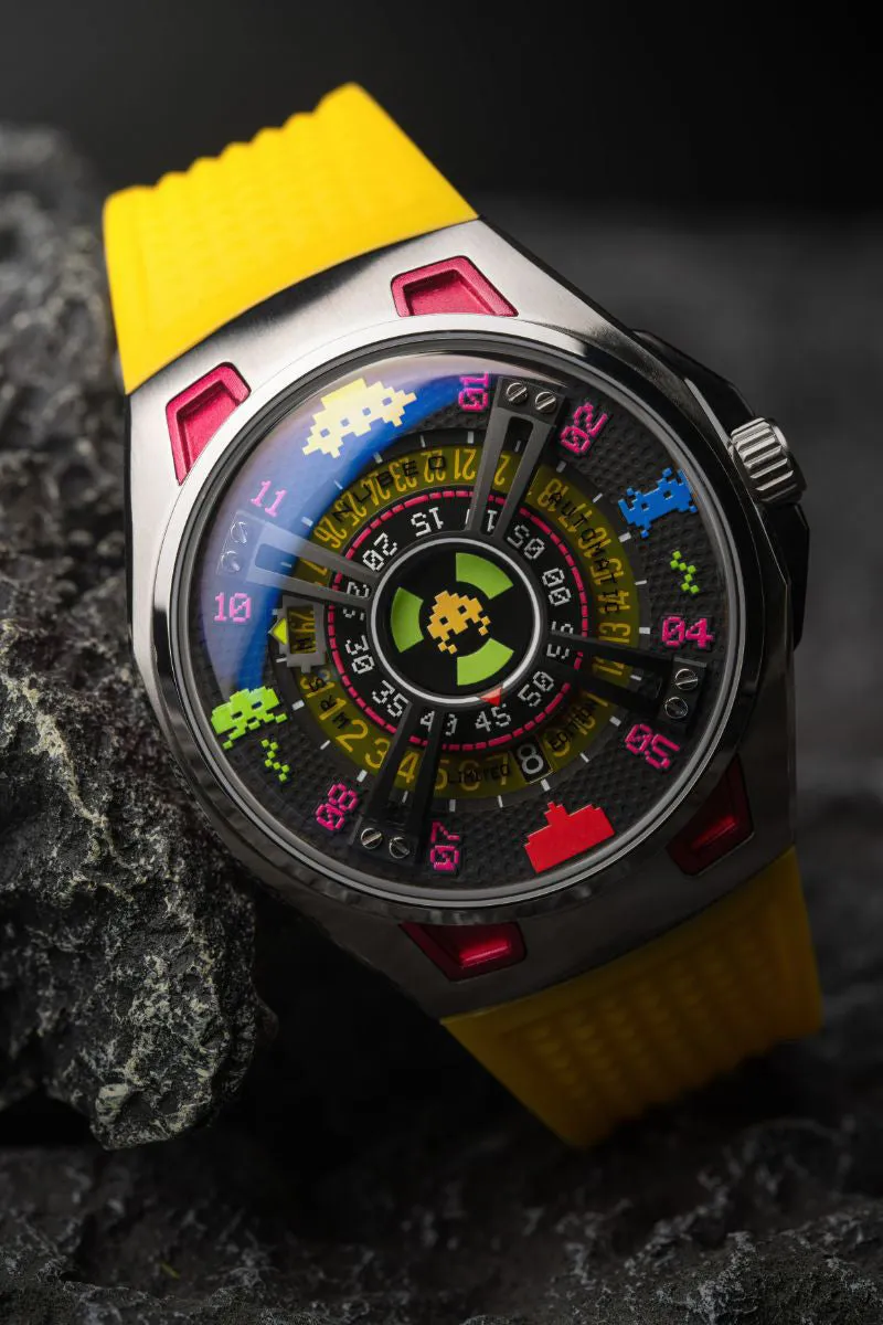 Nubeo OAO Automatic Space Invaders Limited Edition Solar Yellow Men's Watch NB-6099-SI-04