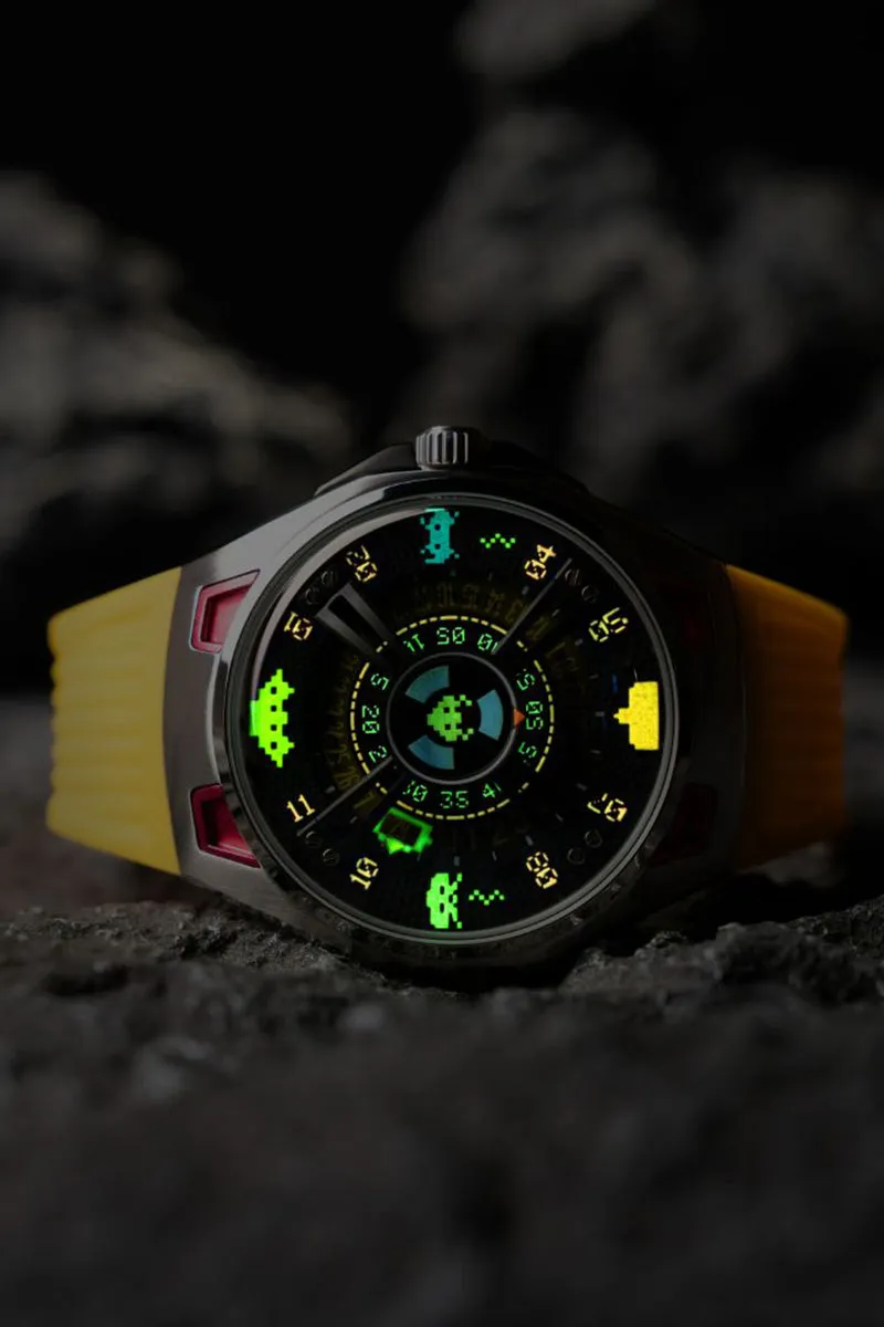 Nubeo OAO Automatic Space Invaders Limited Edition Solar Yellow Men's Watch NB-6099-SI-04