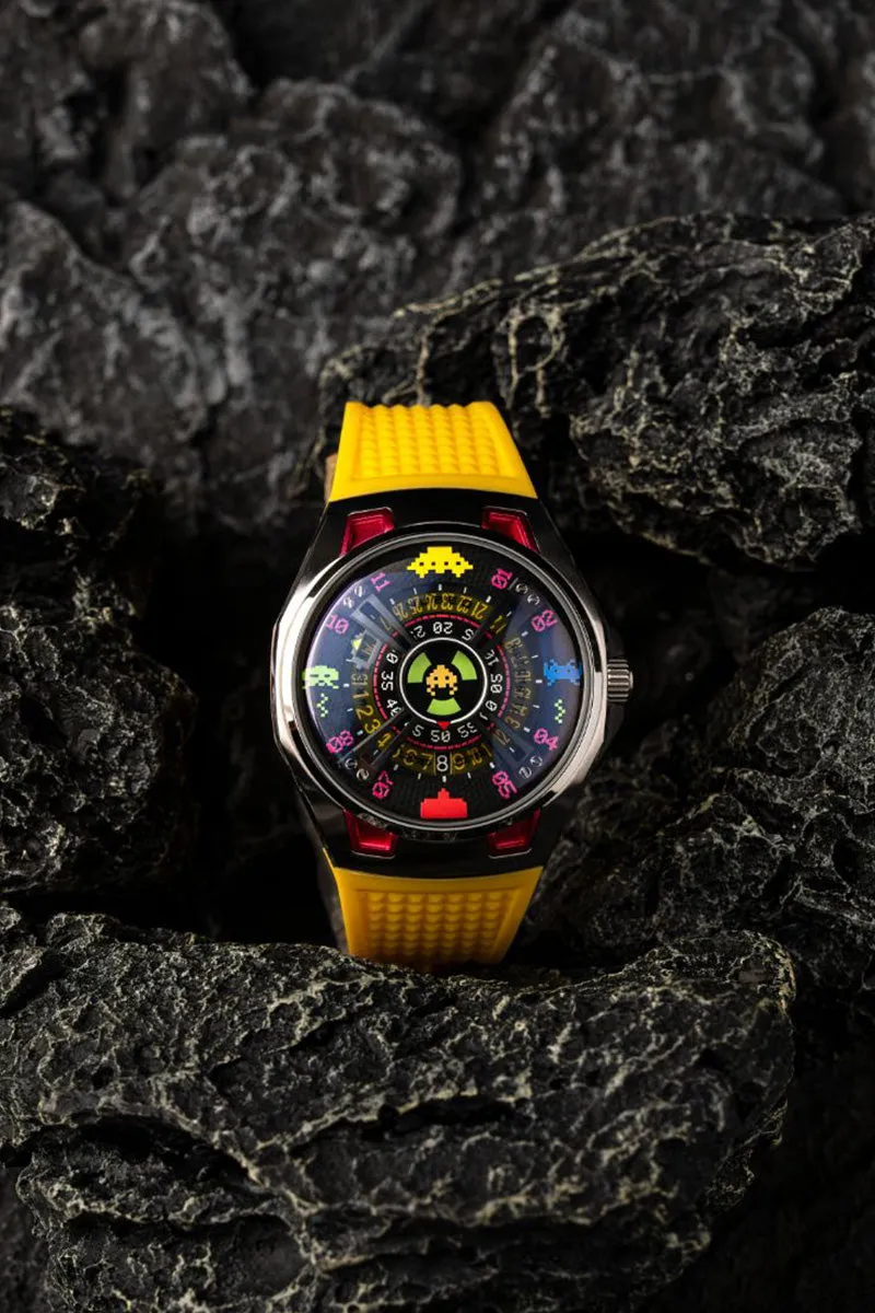 Nubeo OAO Automatic Space Invaders Limited Edition Solar Yellow Men's Watch NB-6099-SI-04