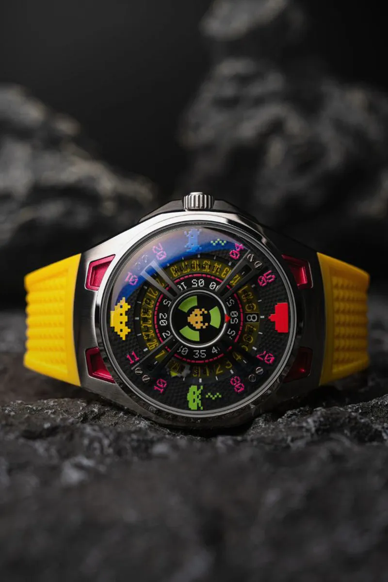 Nubeo OAO Automatic Space Invaders Limited Edition Solar Yellow Men's Watch NB-6099-SI-04