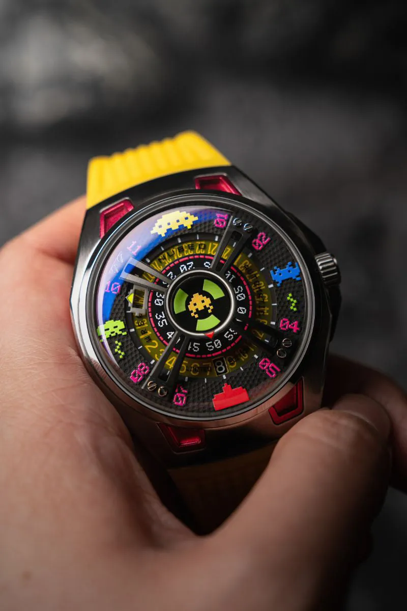 Nubeo OAO Automatic Space Invaders Limited Edition Solar Yellow Men's Watch NB-6099-SI-04