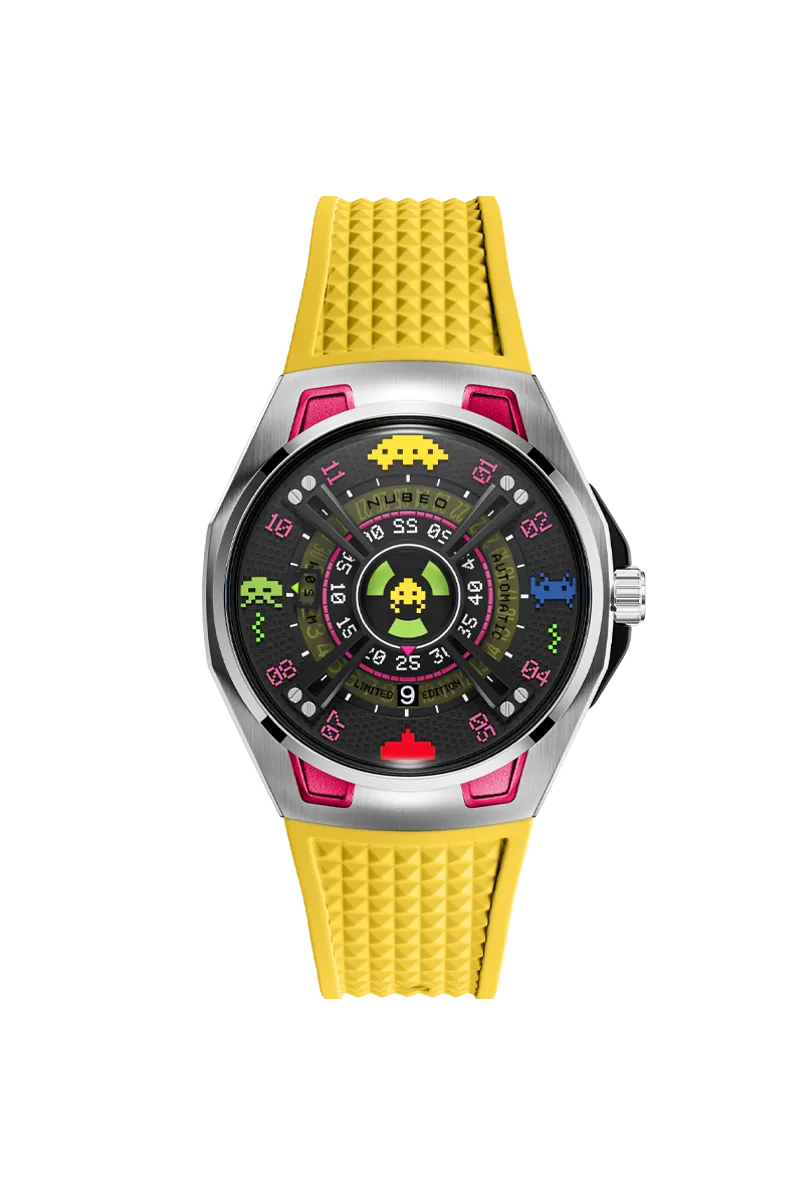 Nubeo OAO Automatic Space Invaders Limited Edition Solar Yellow Men's Watch NB-6099-SI-04