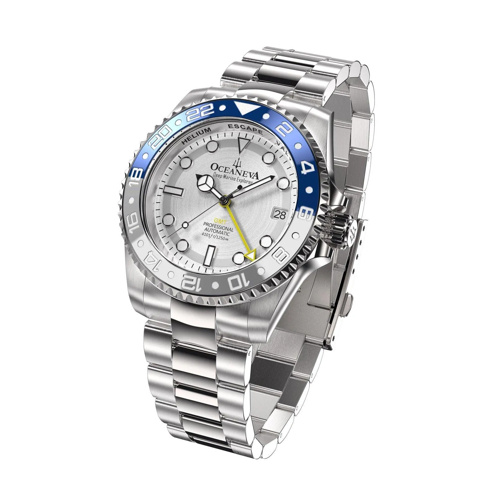 Oceaneva Men's Automatic GMT Watch 1250m  Silver Dial Watch