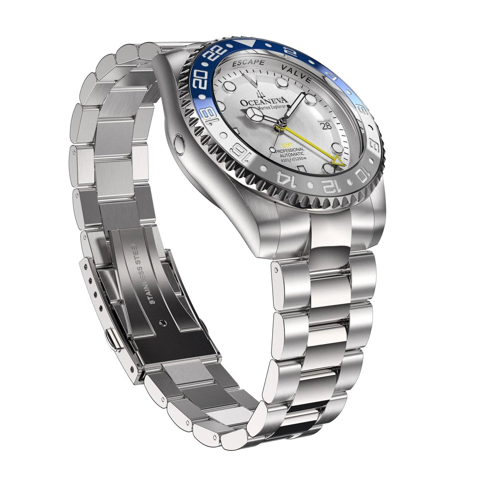 Oceaneva Men's Automatic GMT Watch 1250m  Silver Dial Watch