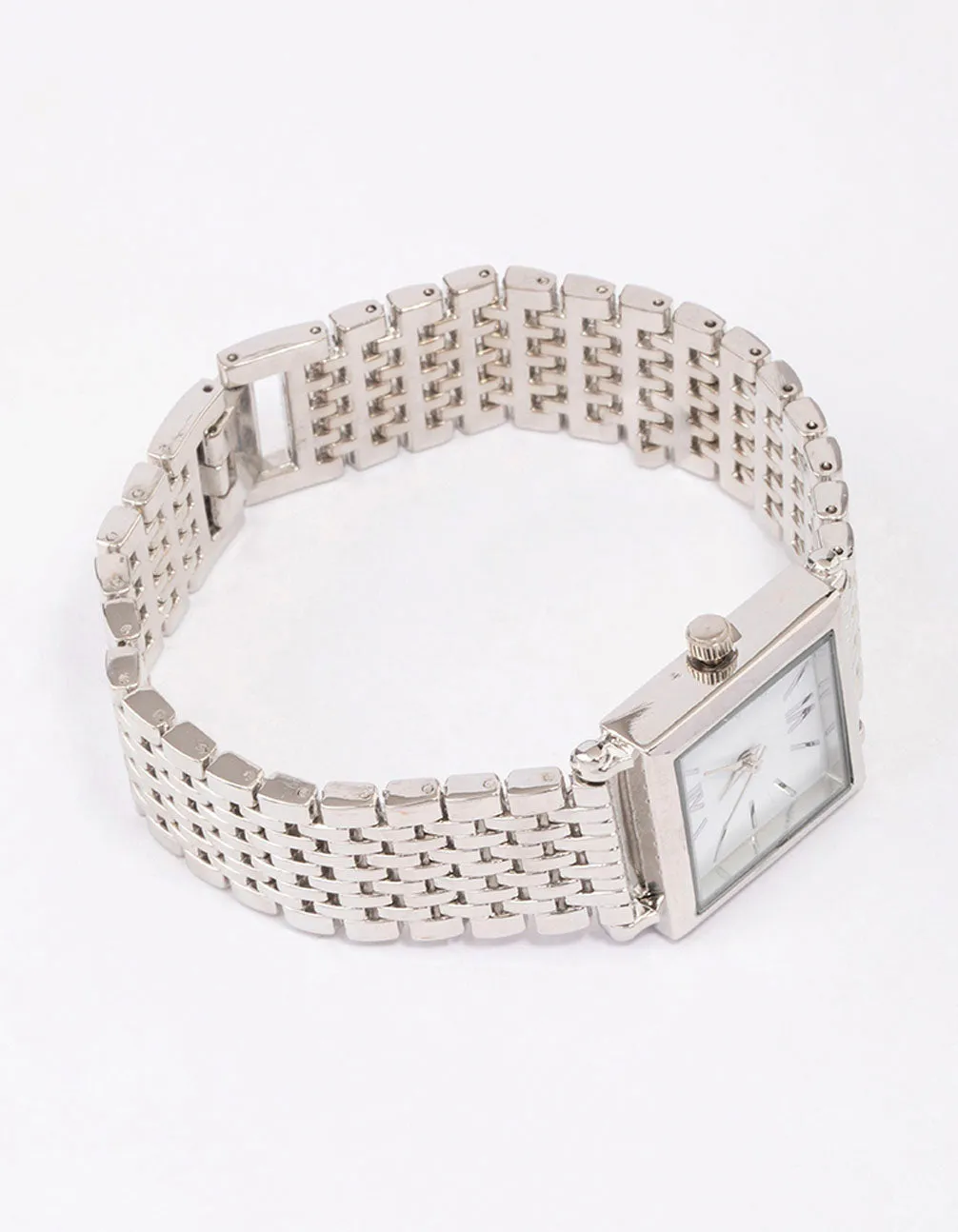 Rhodium & White Square Watch