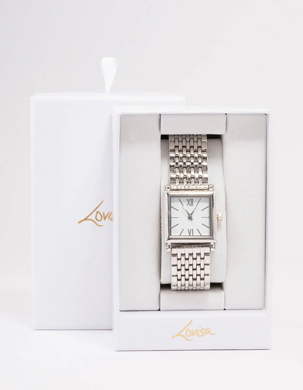 Rhodium & White Square Watch