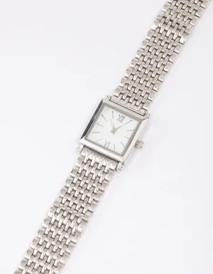 Rhodium & White Square Watch