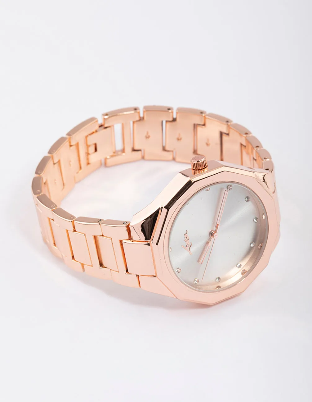 Rose Gold Diamante Hexagon Face Watch