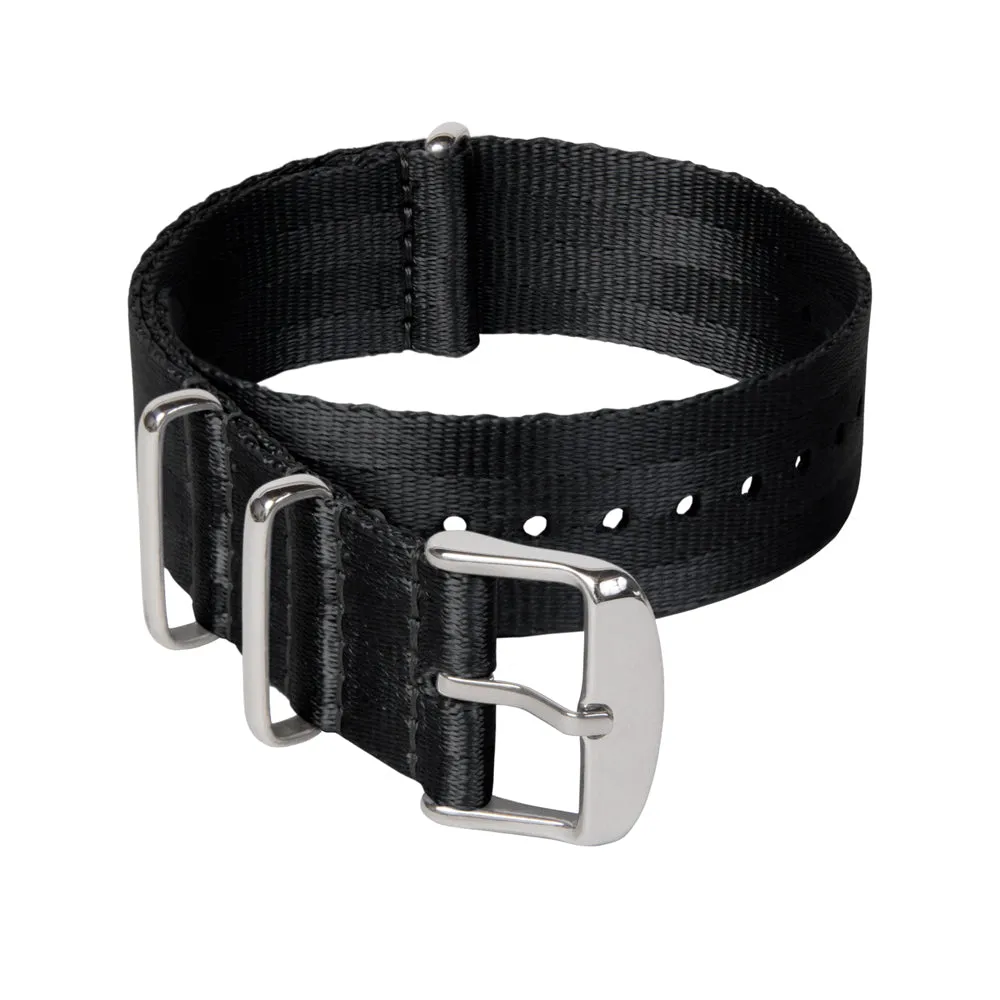 Seat Belt Nylon Military Style Watch Band - Black, Stainless Hardware