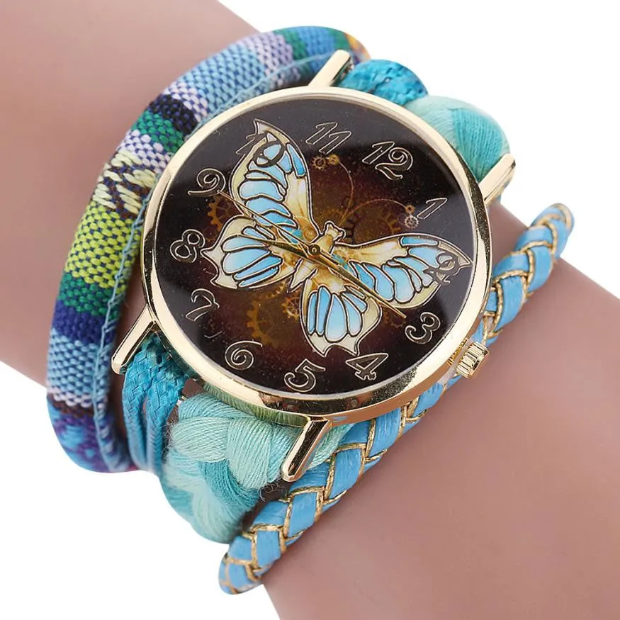 Stylish And Chic Women's Watch - Decorative Ladies Watch - Knit Bracelet Butterfly Pattern