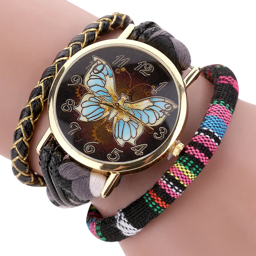 Stylish And Chic Women's Watch - Decorative Ladies Watch - Knit Bracelet Butterfly Pattern