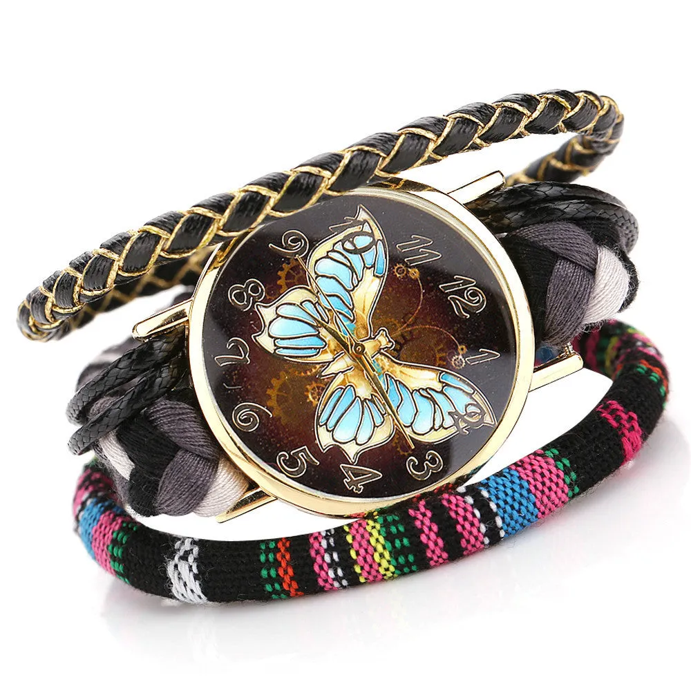 Stylish And Chic Women's Watch - Decorative Ladies Watch - Knit Bracelet Butterfly Pattern