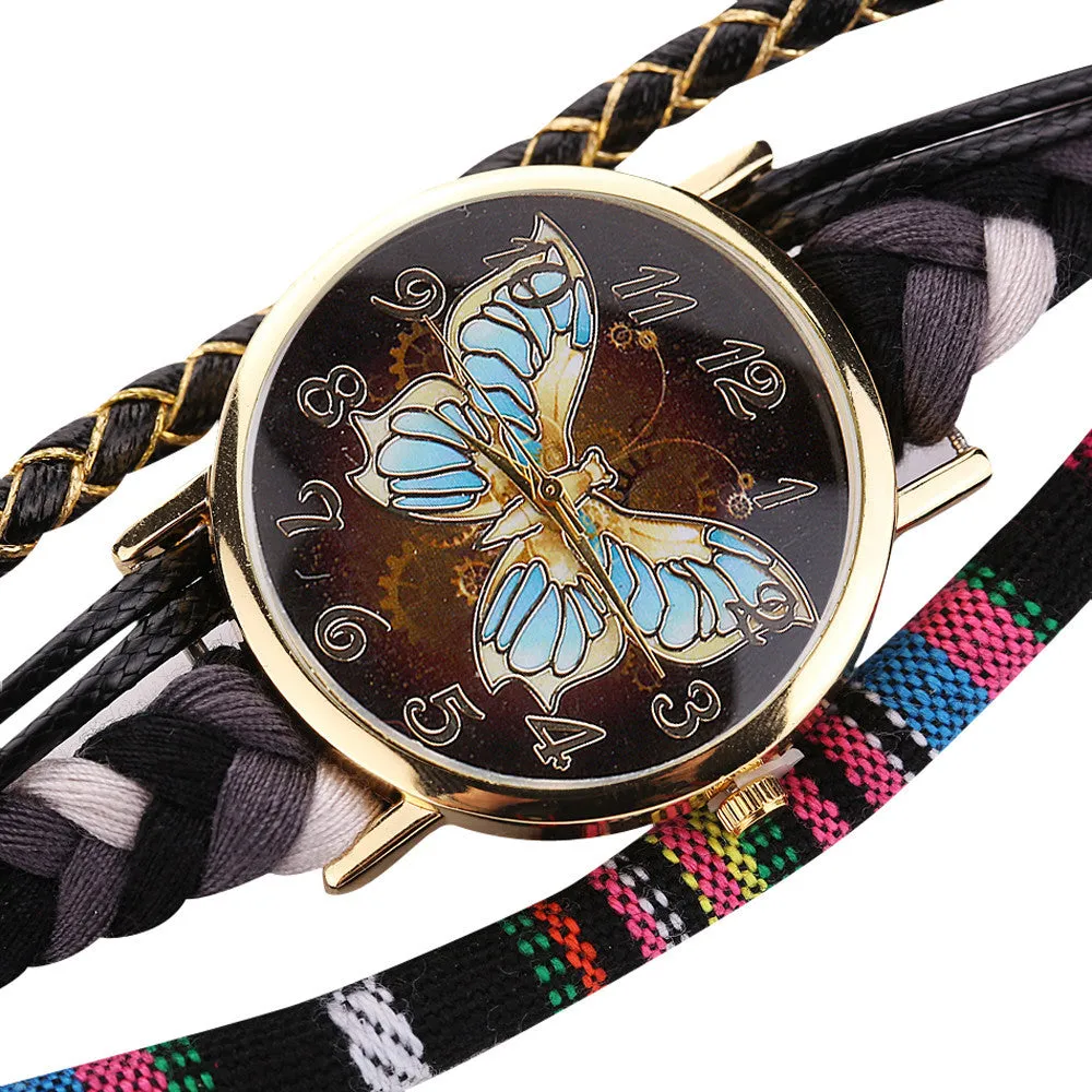 Stylish And Chic Women's Watch - Decorative Ladies Watch - Knit Bracelet Butterfly Pattern